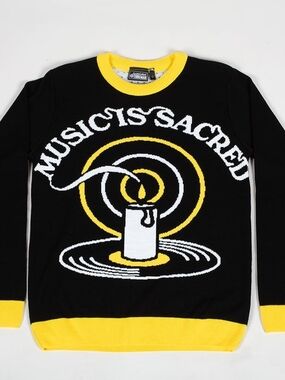 Music Is Sacred Black & Yellow Graphic Crewneck Sweater